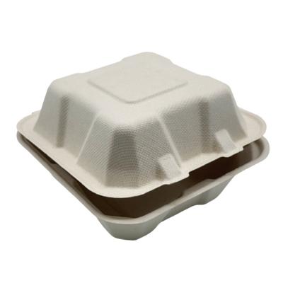 China 6*6 Inch Biodegradable Sugarcane Bagasse 1 Compartment Clamshell Container Takeout Box Disposable for sale