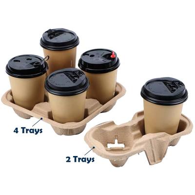 China 2/4 Cup Disposable No Puddle Paper Pulp Duble Wall Cup Holder Tray Disposable To Go Coffee Portable Paper Cup Carrier for sale