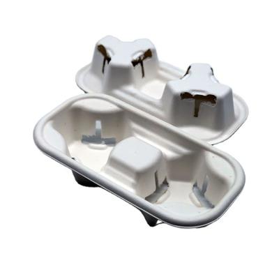 China Viable 100% Biodegradable Disposable Sugarcane Bagasse Take Away 2 Cup Holder Coffee Cup Holder Tray Wholesale for sale