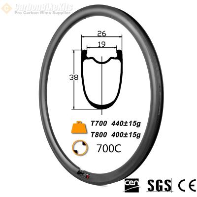 China t700 t800 carbon road t700 t800 tubeless ready rims carbon 26mm aerial anvil toray bicycle 38mm wide for sale