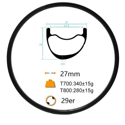 China TG Toray Carbon Fiber T700 280g Toray T800 27mm High Wide Asymmetric 29er mtb rims mountain bike tubeless rim for carbon wheels for sale