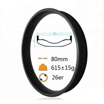 China Carbon CBK Toray T700 26 Inch Fat Bike Carbon Bike Rim 80mm Tubeless Hookless Snow Bike Rim for sale