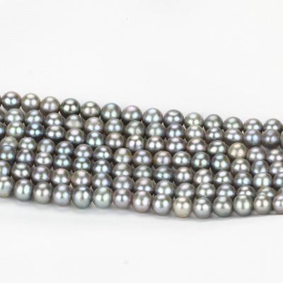 China Freshwater pearl 6-7mm aa close to real round gray color natural pearl strand for sale