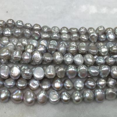 China Wholesale Freshwater AA 7-8mm Pearl Flat Beads Natural Gray Freshwater Pearl Strand for sale