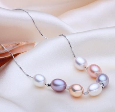 China Genuine Vintage 925 Genuine Natural Rice Shape AAA River Grade Freshwater Cultured Freshwater Cultured Pearl Sterling Silver Necklace for sale