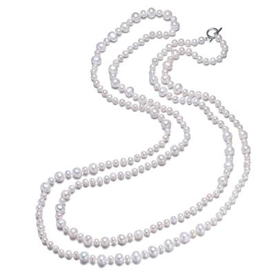 China TRENDY 6mm &9mm A Potato Multi Layer 60 Inches Fine Jewelry 925 Sterling Silver Long Toggle Clasp Pearl Necklace for sale