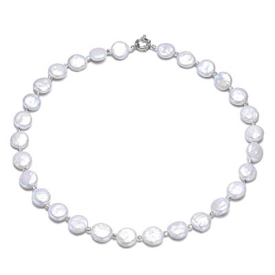 China TRENDY 11-13mm Coin Shape Nuclear Freshwater 925 Sterling Silver Irregular Natural Freshwater Pearl Necklace Summer 11-13mm AA for sale