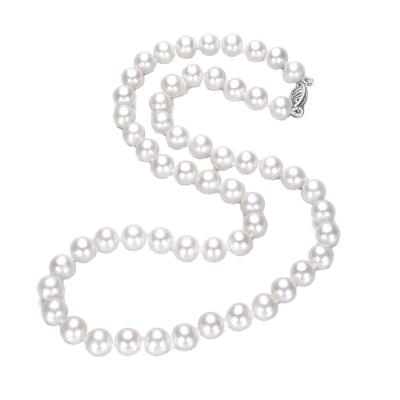 China Vintage 7-8mm AA+ Full Grade Single White Freshwater Cultured Pearl Round Necklace for sale