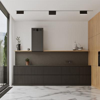 China Einzigartige zeitgenössische Entwurfs-Matte Black Kitchen Cabinets PVC-Küchenschränke zu verkaufen