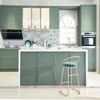 China Classic Design ODM Matte Green Kitchen Cabinets PVC Wall Mounted Cabinets for sale