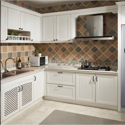 China White Villa Kitchen Cabinet With Marble Design Countertop PVC Kitchen Cabinets for sale