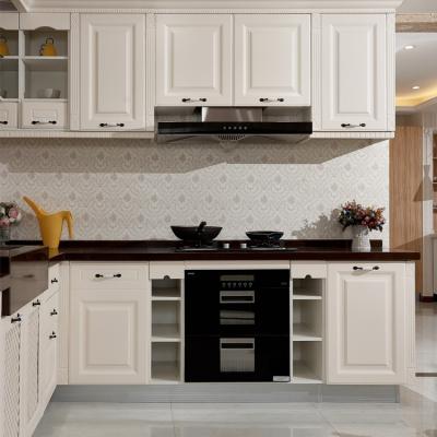 China Real Solid Wood Stock Cabinets North Europe Classic All Paint Solid Wood Modular Kitchen for sale