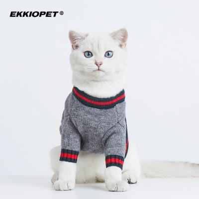 China 2021 Ekkiochen Cats Viable Hot Selling Ribbon Sweater With Red Collar Like Cats Clothes Pet Clothing Pet Coat for sale