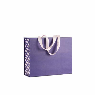 China Recyclable High Quality Foldable Gift Tissue Packaging Thick Cardboard Paper Box With Ribbon Handles for sale