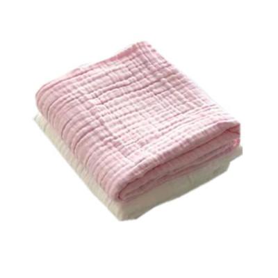 China Hot Selling White And Pink Color Anti-static 6 Layers Baby Receiving Organic Cotton Solid Color Muslin Blanket for sale