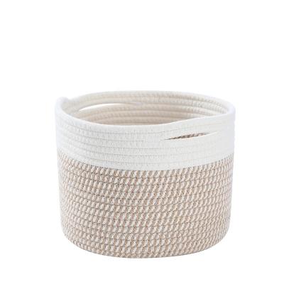 China Folding Mini Strong Foldable Stackable Storage Stable Basket Woven Shape Cotton Thicker Organic Cotton Rope Basket With Handle for sale