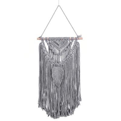 China Boho Chic Modern Decor Macrame Boho Leaf Wall Hanging Handmade Woven Tapestry for sale