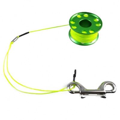 China Waterproof Finger Reel Scuba Diving Guide Line Reel with 50m Fluorescent Green Line and Double Ended Stainless Steel Bolt Snap for sale