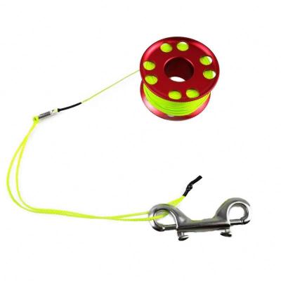 China Compact aluminum alloy finger reel waterproof diving reel with 50m high visibility fluorescent green line. for sale