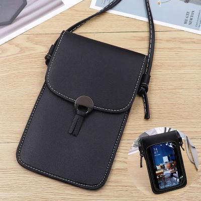 China New Products Anti-theft Women PU Leather Custom Logo Crossbody Purse Touch Screen Mobile Phone Wallet Bag for sale