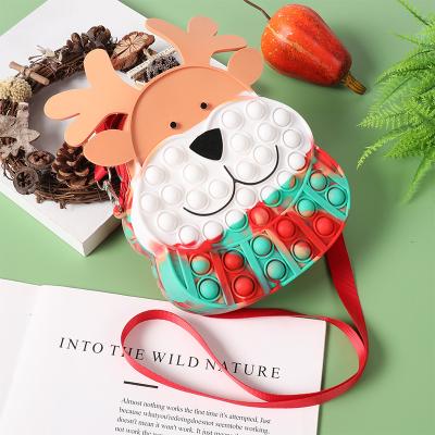 China 2021 New Fashion Design Silicone Pop It Christmas Gift Bag For Kids Wiggle Pop Up Christmas Elk Sling Wallet Bag Toy for sale