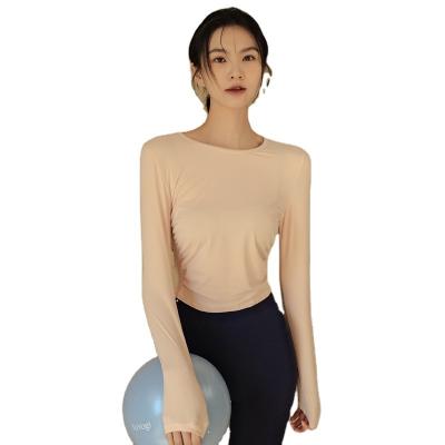 China Autumn Winter Long Sleeve Sports Breathable T-shirt Yoga Short Tops Slim Fit Gym Fitness Wear For Women for sale