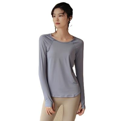 China Sports T-shirt Breathable Loose Women Long Sleeve Breathable Blouse Wear Autumn Fitness Yoga Quick Dry Running Tops for sale