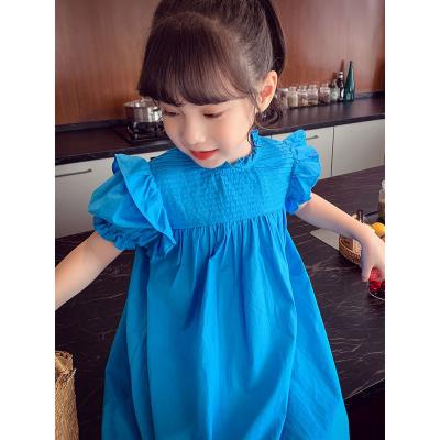 China 2022 New Children's Breathable Foreign Style Summer Dress Girls Bubble Sleeve Princess Retro Border Little Girls Solid Color Skirt for sale