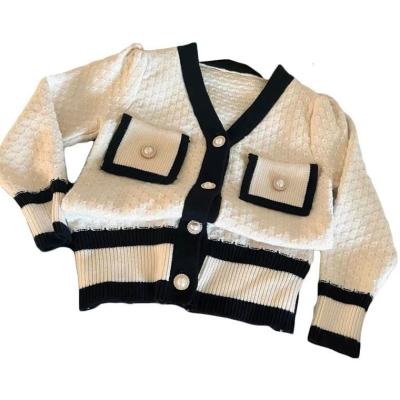 China Anti-wrinkle Girls' Small Perfume Knitted Cardigan Toddler Baby Sweater Coat Design Baby Cardigan Sweater for sale