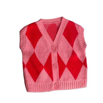 China Breathable Children's Korean Version Of The Exotic Baby Girls' Vest Retro Knitted Cardigan for sale