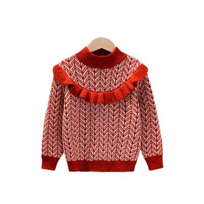 China anti-wrinkle girls' red wine Korean topboutique high quality baby sweater knit baby knitted sweater for sale