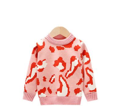 China Anti-wrinkle girls' pink plush thickened cute knitted sweater baby knitted pullover children sweater for sale