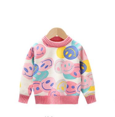 China Anti-wrinkle Children's Autumn Winter Plush Cartoon Sweater Girls Pink Cute Knitting Sweater for sale