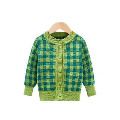 China Fashionable Coat Children's Anti-Wrinkle Boys Plush Plaid Loose Round Neck Knitted Cardigan for sale