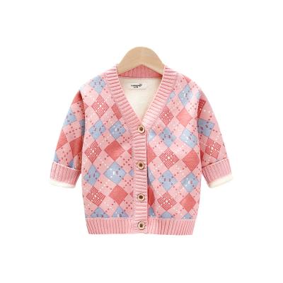 China Anti-wrinkle girls' pink all-in-one cashmere knitted thickened upper, middle and tall children's fall style with cardigan sweater for sale