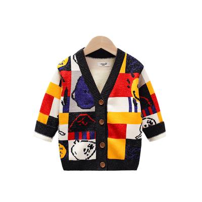 China Anti-wrinkle children's sweater coat autumn and winter new boys' plush V-neck cardigan for sale