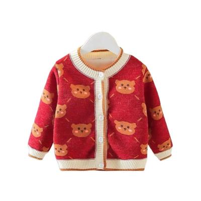 China Anti-wrinkle Girls' Red Cute Plush Coat Kids Knitted One Piece Sweater, Knitted Christmas Sweater Custom Product for sale