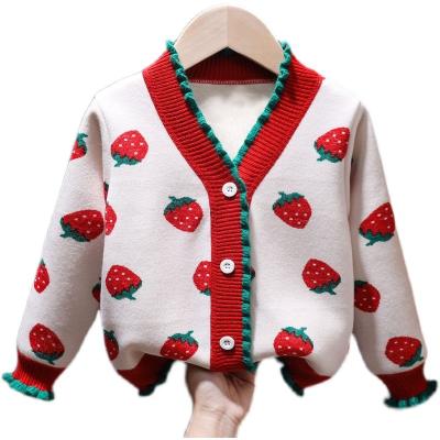 China Anti-wrinkle Girls Cashmere Strawberry Knitted Cardigan Knitted Sweater Toddler Girl Cardigan Product Kids Sweaters Product for sale