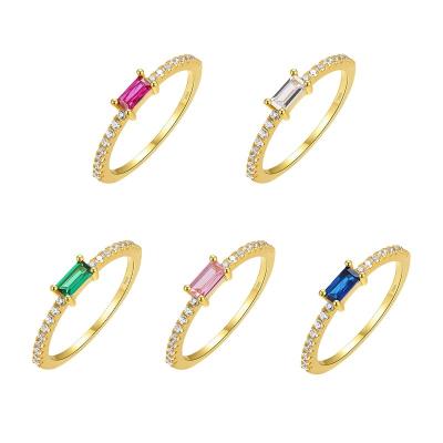 China Lead Free Minimalist Nickel Free Trending Micro Pave Zircon Rings Gold Plated Colorful CZ Wand Rings 925 Sterling Silver for sale