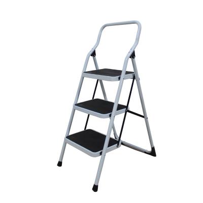 China Three Step Folding Ladders High Railing With Side Folding Handrail Round Tube Ladder Is Certified To EN14183 for sale