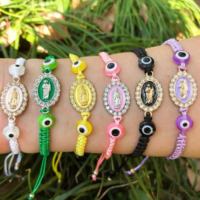 China Religious Handmade Evil Eye Beaded Bracelets Religious Rope String Saint Jude Virgin Mary Braided Bracelets for Catholic Gifts for sale