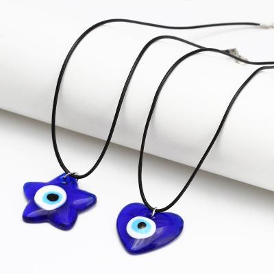 China TRENDY Blue Glass Eye Necklace Leather Rope String Chain Protection Jewelry Heart Star Evil Eye Pendant for Women Men Boys Girls for sale