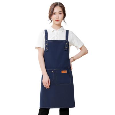 China High Quality Eco-Friendly Denim Kitchen Cooking Cotton Chef Apron With Custom Print With Nice Tie for sale