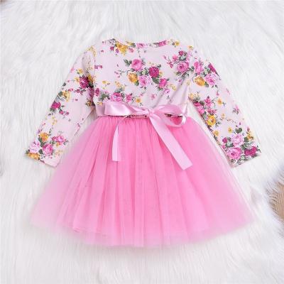 China Viable Sleeve Pink Autumn Baby Girl Dress Long Infant Dress For First Birthday Party Toddler Girls Clothes for sale