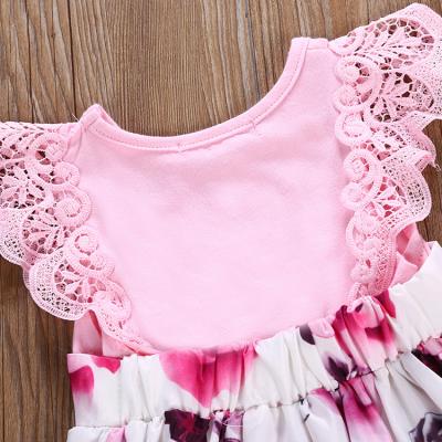 China Beautiful Model Girls Summer Dress Baby Fly Lace Viable Pink Children Casual Sleeves for sale