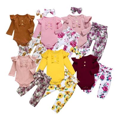 China Amazon Sales Breathable Baby Clothes Baby Clothes Set Solid Race Rompers With Pants Headband for sale