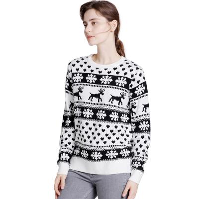 China Custom Design Women Winter Anti-pilling Sweater Knitted Reindeer Jacquard Ladies Knit Pullover Funny Ugly Christmas Sweater for sale