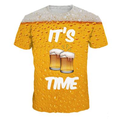 China Anti-Shrink T-Shirts With Logo Style Beer Bubble Custom Logo Printed New Printing Beer Short Sleeve T-shirt Oversized T-shirt for sale