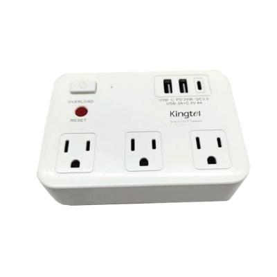 China Kingtel USA Power Strip with 3 Outlets One Key Switch USB PD for Fast Charging Lightning and Overload Protection Power Strip US-1013PD for sale