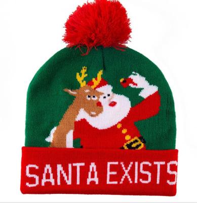 China Character Christmas Light Led Pompom Beanie Hat Glow Hat Kids Knitted Unisex Christmas Led Lighting Led Winter Beanies Hat for sale